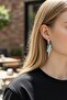 Silver Color Turquoise Lightning Motif Zircon Stone Dangle Steel Earrings - Tarnish Resistant - 2