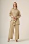Women's Comfortable Fit Asymmetrical Draped Double Suit Beige 31322 - 2
