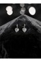 Silver Color Emerald Gemstone Heart Flower Pattern Dangle Steel Earrings - Tarnish Resistant - 3