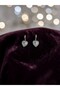 Silver Color Emerald Gemstone Heart Flower Pattern Dangle Steel Earrings - Tarnish Resistant
