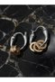 Triple Ring Gold Detailed Silver Color Hoop Steel Earrings - Tarnish Resistant - 4
