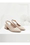 Beige Patent (Patent Leather) Slingback Heeled Shoes