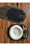 6 Pieces Double Row Gold Embroidered Black Linen Fabric American Service Plate with Spoon Holder