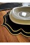 6 Pieces Double Row Gold Embroidered Black Linen Fabric American Service Plate with Spoon Holder - 3