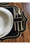 6 Pieces Double Row Gold Embroidered Black Linen Fabric American Service Plate with Spoon Holder - 2