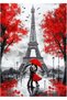 Paris Love Painting - Paris Romantic Painting - Eiffel Tower Red Umbrella Love Themed Wall Decor