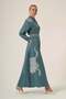 Women's Comfortable Fit Dress with Processing Details Petrol 31327 - 2