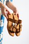 Sorella Women's Suede Casual Sandals and Slippers with Gold Buckle Detail in the Middle
