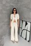 Women's Cream Knitwear Set Zippered Top High Waist Wide Leg Pants Bottom Top Set