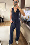 Midnight Alt Top Indigo Blue Vest Pants Tencel Fabric Set - 2