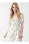 Nevavm Floral Gathered Linen Blend Dress with a Difference - 2