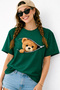 Zippered Teddy Bear Printed Unisex Oversize T-Shirt – Cotton Crew Neck Casual Streetwear T-Shirt