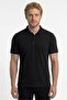 Men's Non-Shrink Cotton Fabric Regular Fit Black Non-Curling Polo Collar T-Shirt - 2
