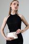 Cream Satin Evening Dress Bag with Stone Decoration, Chain Detail, Clutch, Evening Bag and Handbag - 2