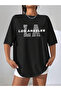 Los Angeles La Design T-Shirt - Black Printed Oversize Crew Neck Short Sleeve