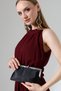 Black Satin Evening Dress Bag with Stone-Set Buckle and Chain Detail, Clutch, Evening Bag and Handbag - 6