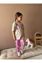 Girl's Floral Patterned Ecru T-Shirt and Pink Sweatpants Set (Lycra) - 2