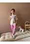 Girl's Floral Patterned Ecru T-Shirt and Pink Sweatpants Set (Lycra)