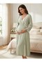 New Season Blue Lace Detailed Summer Special Design 100% Cotton Full Length Maternity Dressing Gown Nightgown Set