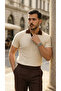 Men's Patterned Short Sleeve Knitwear T-Shirt - 100% Cotton Acrylic - 4