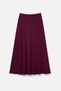 Women's Burgundy A-Line Long Skirt with Gathered Waist and Slit - 6