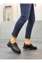 Black Leather Lace-Up Women's Casual Shoes