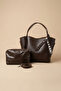 Staple Detailed Faux Leather Handbag with Puppies