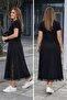 Women's Short Sleeve Crew Neck Side Slit Lace Detailed Long Viscose Dress - 2