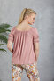 Embroidery Detailed Viscose Dry Rose Pajama Set with Lycra on the Bottom and Top - 4