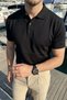 Surin Premium Cotton Knitwear Polo Collar Regular Fit Men's Black T-Shirt - 4