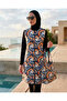 Black Patterned, Fully Covered, Boneli Bagged, Water Repellent Parachute Fabric Hijab Pool/Sea Swimsuit _2307 - 6