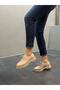 Beige Leather Lace-Up Women's Casual Shoes - 3
