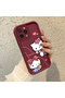 Shockproof Simple Claret Red Silicone Phone Case Compatible with iPhone 13 Pro Hello Kitty Pattern - 3