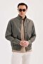 Khaki Comfort Fit 100% Linen Seasonal Stand Collar Coat