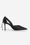 Women's Stiletto Pointed Toe Ribbon Detailed Mesh Classic Heeled Shoes Koriva Black Satin - 8