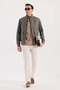 Khaki Comfort Fit 100% Linen Seasonal Stand Collar Coat - 2