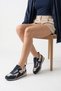 Belavessa Navy Blue Beige Leather Women's Casual Comfortable Stylish Lace-Up High Sole Sports Sneaker - 8