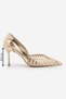 Women's Stiletto Pointed Toe Ribbon Detailed Mesh Classic Heeled Shoes Koriva Gold - 8