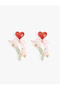 Large Size Beaded Fruit Detailed Bowknot Dangle Heart Earrings