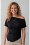 New Product Women's Cotton Fabric Gathered Detailed Asymmetrical Cut Off Shoulder Blouse