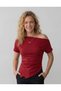 New Product Women's Cotton Fabric Gathered Detailed Asymmetrical Cut Off Shoulder Blouse - 3
