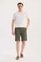 Khaki Comfort Fit Linen Textured Relaxed Cut Cotton Shorts - 2