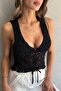 Crochet Detailed Lace-Up Knitwear Crop Top