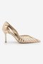 Women's Stiletto Pointed Toe Ribbon Detailed Mesh Classic Heeled Shoes Koriva Gold - 3