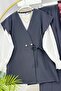طقم سترة برباط على الخصر مكون من قطعتين - 2