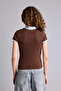 Fitted Polo Collar Printed Ribbed Short Sleeve T-Shirt H5771Ax26Sm - 5