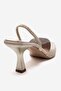 Renos Gold Patterned Pointed Toe Women's Heeled Evening Dress Shoes - 5