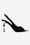 Amore Black Satin Metal Detailed Women's Heeled Shoes - 4