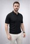 Men's Summer Knitwear Woven T-Shirt Short Sleeve Polo Collar T-Shirt - Black - 2
