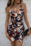 Women's Ring Detailed Strappy V-Neck Patterned Mini Single Jersey Dress